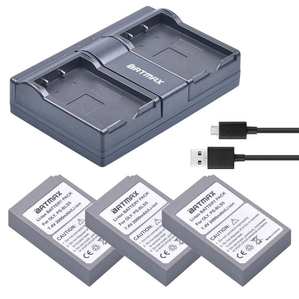 Batmax 3 шт. PS BLS5 BLS 5 50 Батарея + Dual USB Зарядное устройство для цифровой камеры Olympus OM D E