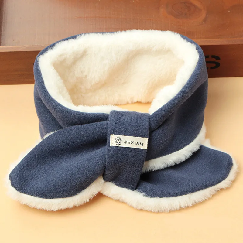 navy blue Осень-зима с плюшевой подкладкой для детей, шарф для девочек, для мальчиков Детские шарф Детские воротники шеи теплая детская шейный платок - Цвет: navy blue