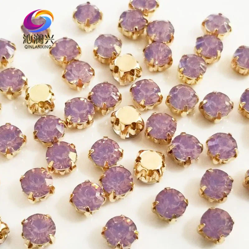 Purplish protein С фабрики 6 мм 100 шт./упак. Высокая-класс мод круглым пришить коготь стразы, Золотая основа для ювелирных украшений сделай-сам ювелирных аксессуаров - Цвет: Purplish protein