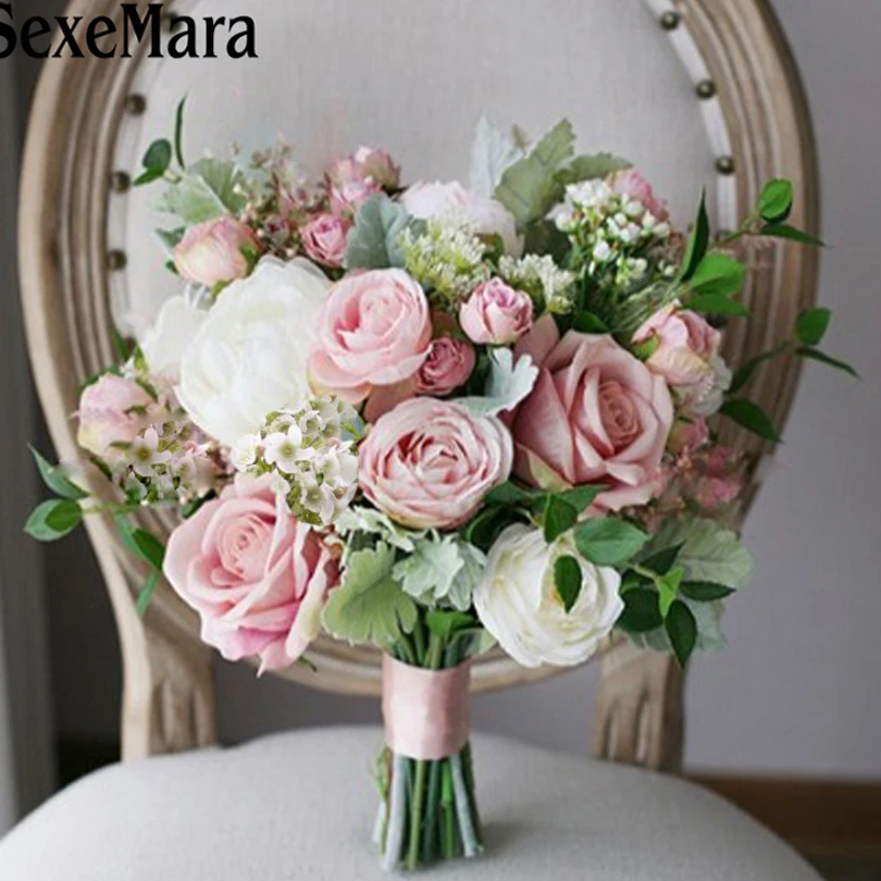 SexeMara Ramo de flores novia pink beach wedding flowers bridal bouquets vintage decoration artificial | Свадьбы и торжества