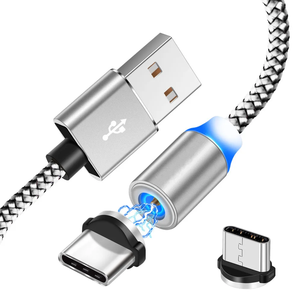 Светодиодный магнитный Кабель с разъемом типа C USB быстрое зарядное устройство