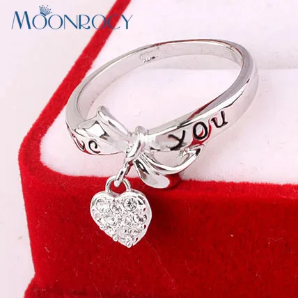MOONROCY Cubic Zirconia Silver Color Trendy Jewelry Wholesale Crystal Wedding Ring for Women Girls Gifts Drop | Украшения и