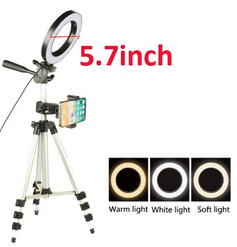 5.7inch Ring Light Светодиодный кольцевой светильник для камеры, кольцевой светильник для студийной фотосъемки, кольцевой светильник для Ютуба, для макияжа телефона, Селфи, с держателем для штатива - Цвет: 5.7inch Ring Light