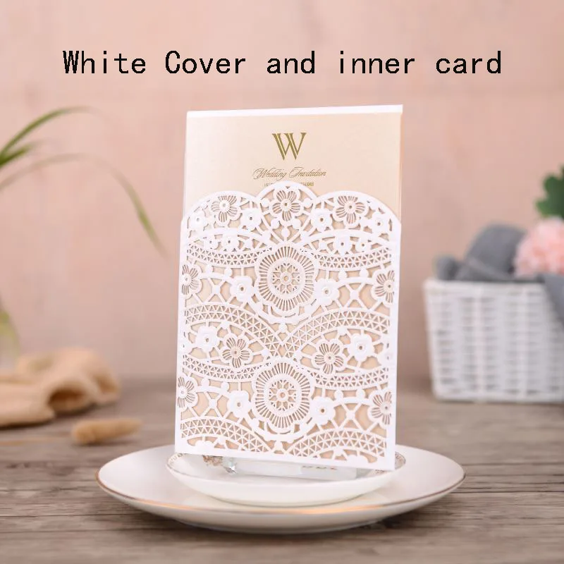 White Cover Insert 50 шт. лазерная резка, для свадьбы Пригласительные карты кружева полые Флора элегантные Пригласительные открытки на заказ для свадьбы украшения для вечеринки - Цвет: White Cover Insert