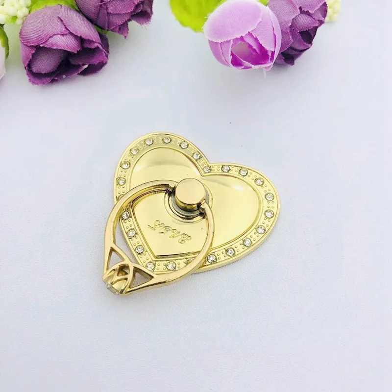 Gold Держатель телефона с кольцом на палец в форме сердца, подставка, стразы, универсальный держатель для мобильного телефона - Цвет: Gold