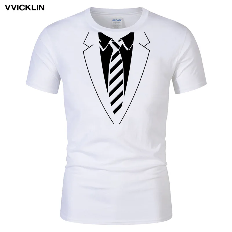2021New летние мужские хлопковые футболки поддельные костюм с галстуком бабочкой со
