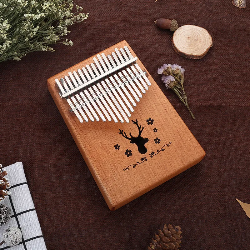 17 клавиш Kalimba дерево красное дерево тело большой палец фортепиано музыкальный инструмент Аксессуары Красочный олень можно выбрать