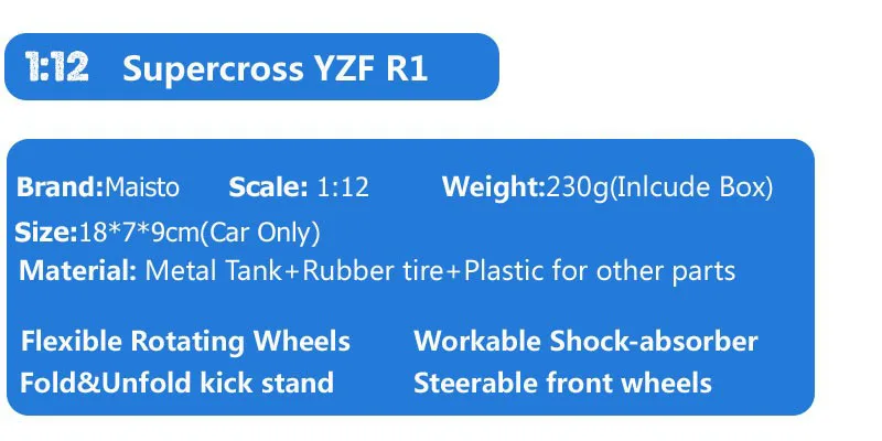 1:12 абсолютно новые детские мини Yamaha Supercross YZF R1 металлические Литые модели для мотоцикла, мотоцикла, гоночного автомобиля, металлические игрушки из сплава