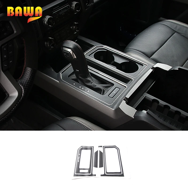 

BAWA Car Interior Gear Shift Panel Water Cup Holder Decoration Carbon Fiber Stickers For Ford F150 2015 Up Car Styling