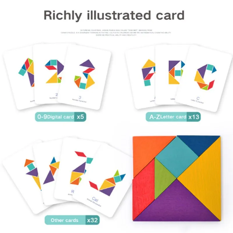 Деревянные Игрушки Tangram для детей дошкольного возраста, Развивающие головоломки, Обучающие Игрушки для раннего развития, детские игры