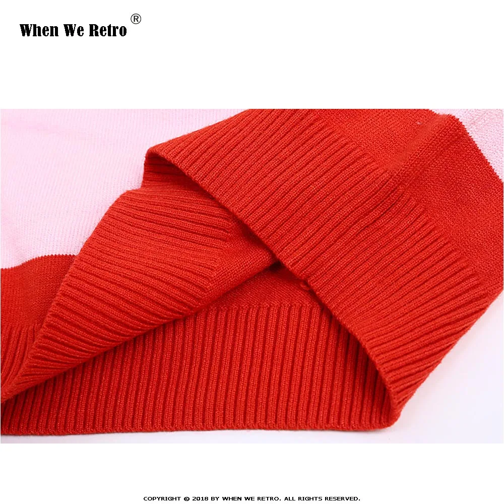 When We Retro 2018 Fashion Runway Design Women Sweater Colorful Stripe Cat Print Winter Knitted Pullover Female Top YC12 | Женская
