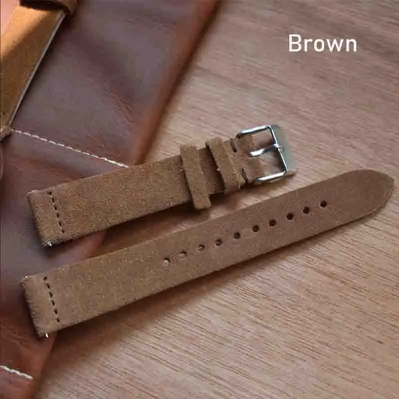 brown Onthelevel 18 мм, 20 мм, 22 мм, 24 мм, замшевый ремешок для часов, двойной слой, кожа, ручная работа, винтажный ремешок для часов, замшевые Ремешки для наручных часов# C - Цвет ремешка: brown