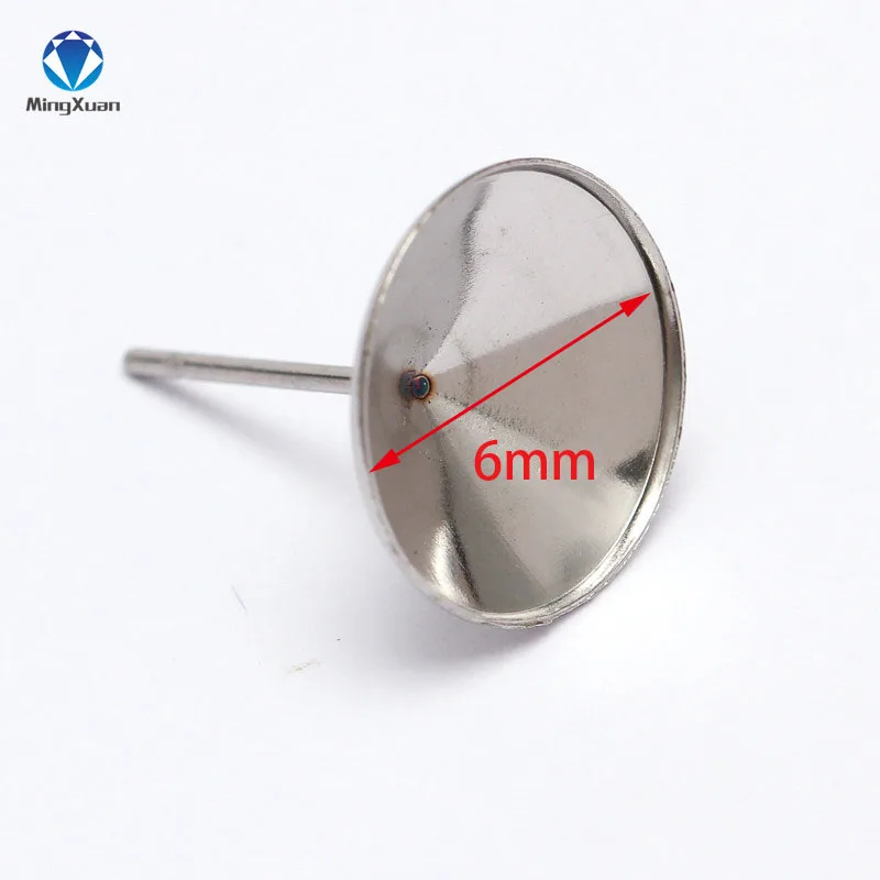 Silver tone 6mm MINGXUAN 20 шт./лот 6/8/10/12 мм Нержавеющая сталь серьги Настройки кабошоны базовые рамка Лотки Для DIY уха ювелирных изделий - Цвет: Silver tone 6mm