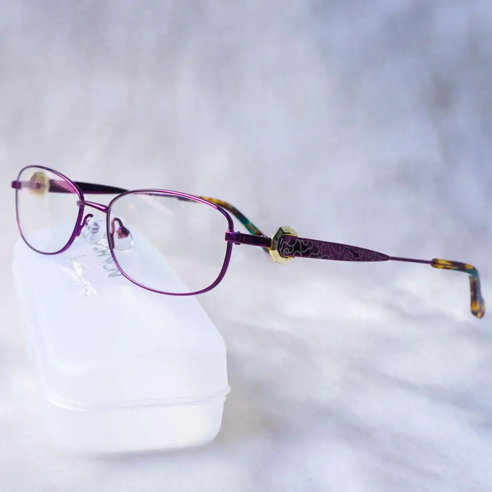 Ретро женские очки оправа с прозрачными линзами Oculos De Grau сплав роскошные очки для глаз Цветочные оптические оправы винтажные уникальные товары - Цвет оправы: Фиолетовый