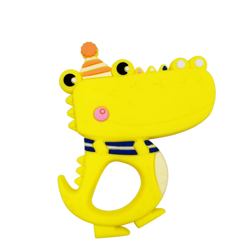Yellow Crocodile Безопасные Детские Прорезыватели с героями мультфильмов, без бисфенола, милые животные, динозавры, для младенцев, сделай сам, кольцо, прорезыватель, для малышей, силиконовые, жевательные подвески, детские игрушки для прорезывания зубов - Цвет: Yellow Crocodile