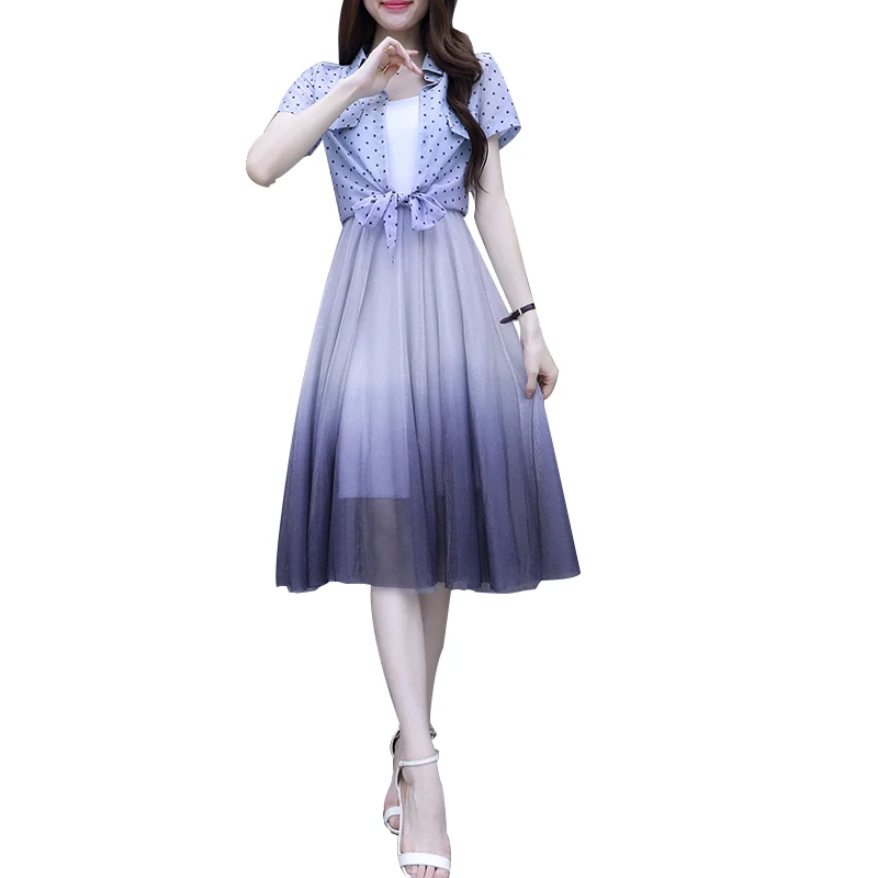 Новинка женские летние костюмы модное платье с градиентом небесной сетчатой