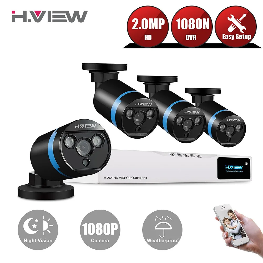 H. View 1080 P система видеонаблюдения 4CH комплект 4 шт. камера безопасности Супер