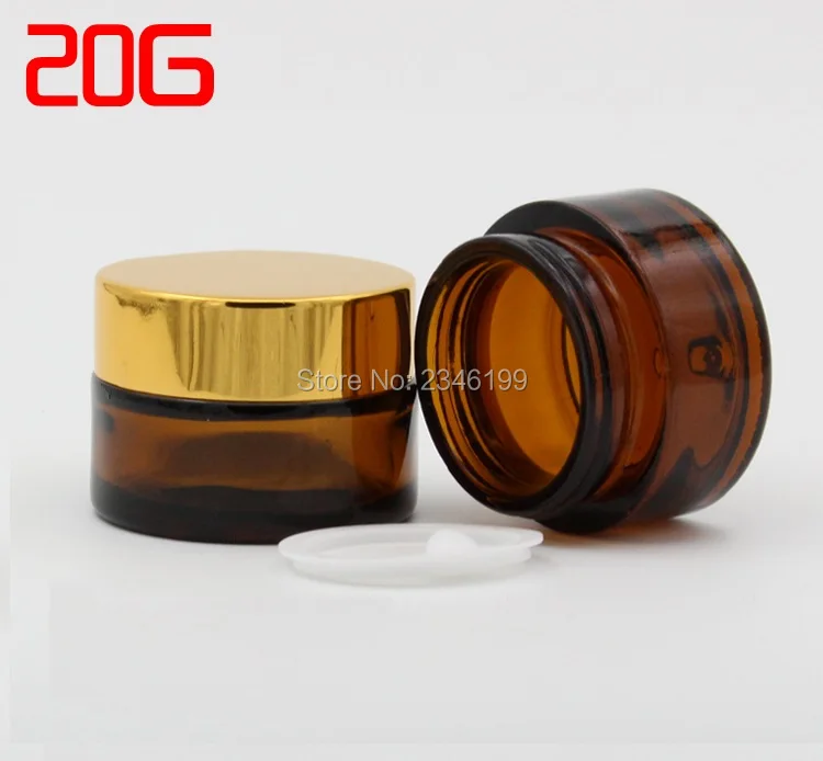 

20G 20ML Dark Brown Glass Jar with Gold Lid Silver Lid Black Cap, Amber Color Glass Packing Container, Ointment Jar, 25pcs/lot