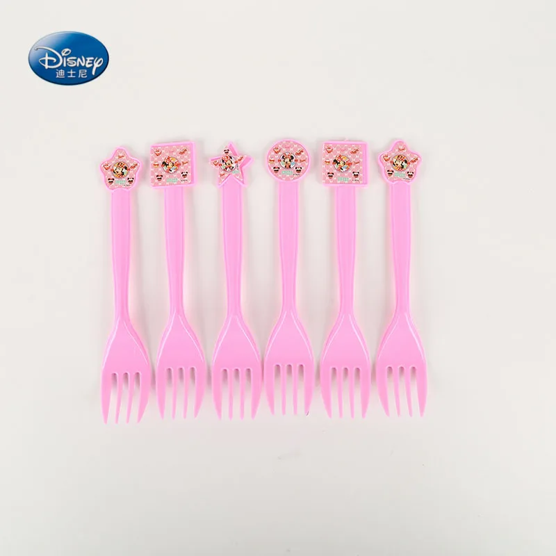 fork 6pcs Минни Мышь ребенка платье для девочек на день рождения розовая вечерние поставки одноразовая посуда для вечеринки подарочные столовые приборы сумки пластинчатый воздушный шар «бокал» - Цвет: fork 6pcs