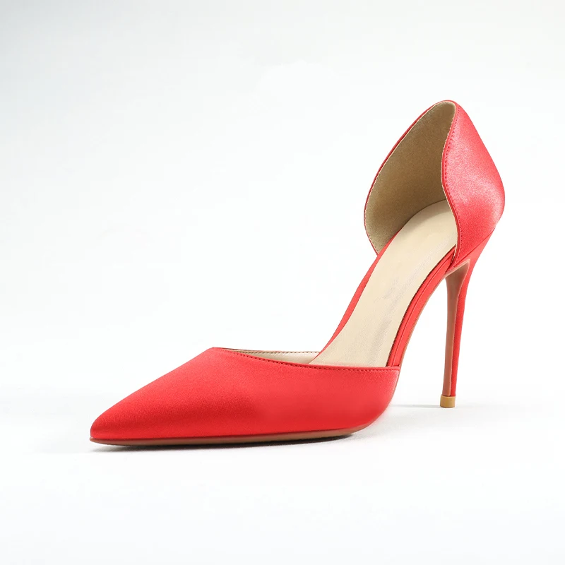Red 6 cm Модные шелковые туфли на высоком каблуке с острым носком; женские пикантные вечерние туфли на каблуке с закрытым носком; офисные женские летние туфли - Цвет: Red 6 cm