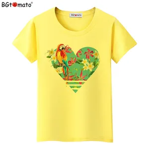 BGtomato T shirt parrot flower beautiful tee shirt Hot sale women clothes Super cool brand tshirt women Good quality casual top
