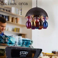 american creative red wine cup chandelier bar restaurant coffee shop personalized color glass pendant lamp free shipping