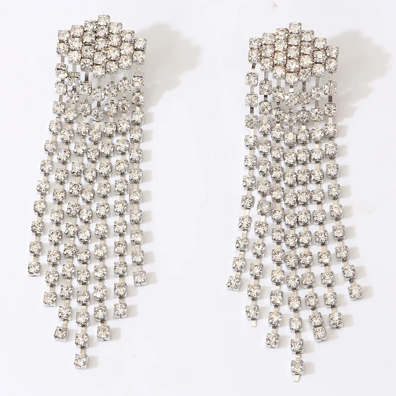 

Maxi Irregular Tassel Drop Dangle Charm Statement Long Earring For Women Hot Sale Rhinestone Wedding Jewelry Wholesale