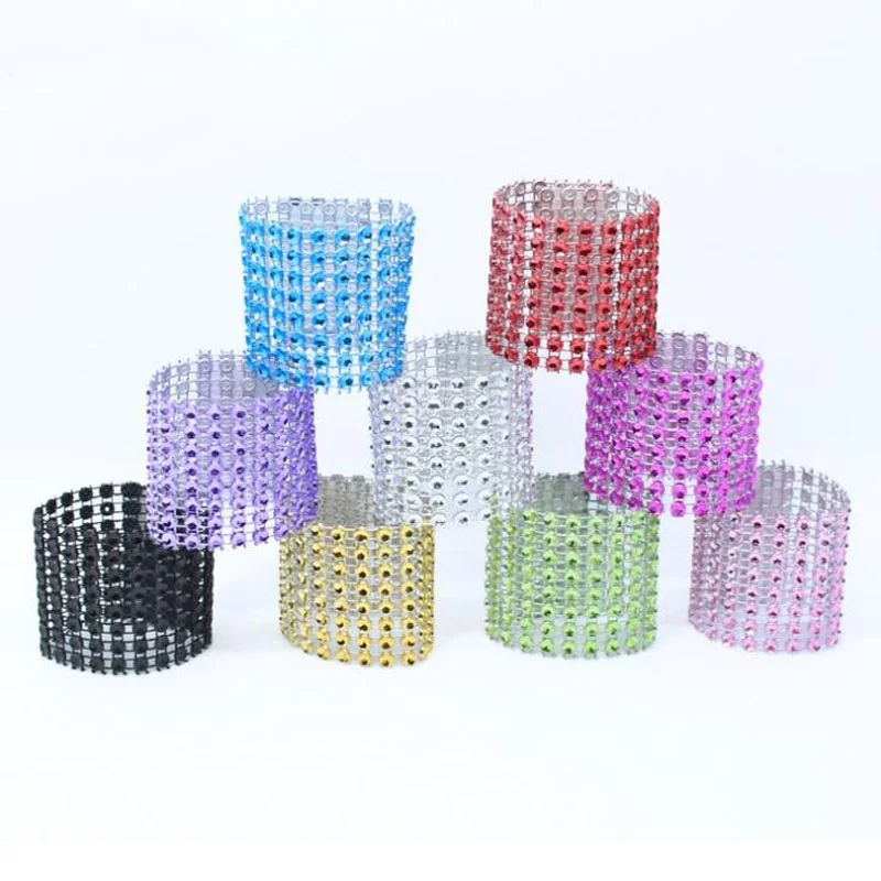 

500pcs 8 Row Mesh Bow Covers With Closure Bling Napkin Ring Diamond Serviette Holder Rhinestone Chair Sashes Bows ZA4660