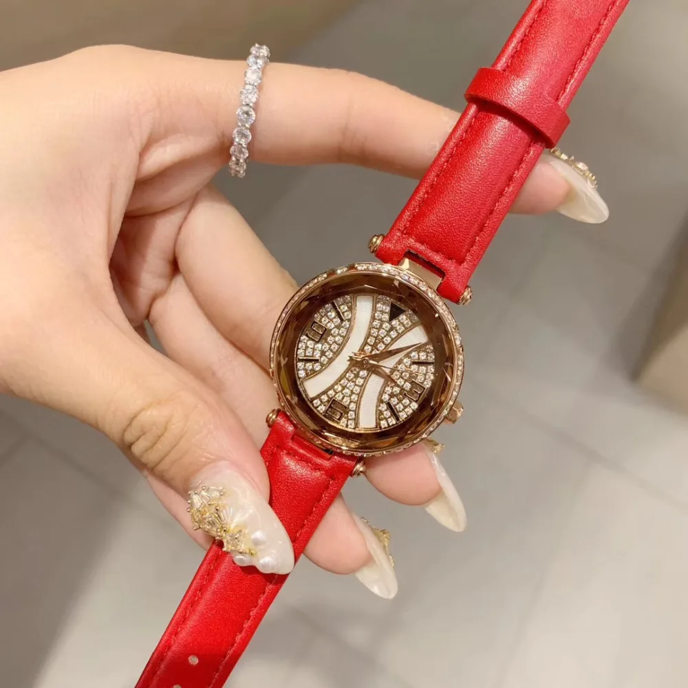 

New Designer Women Full Rhinestones Watches Curved H Face Crystals Wristwatch Quartz Waterproof Real Leather Watch Analog Montre