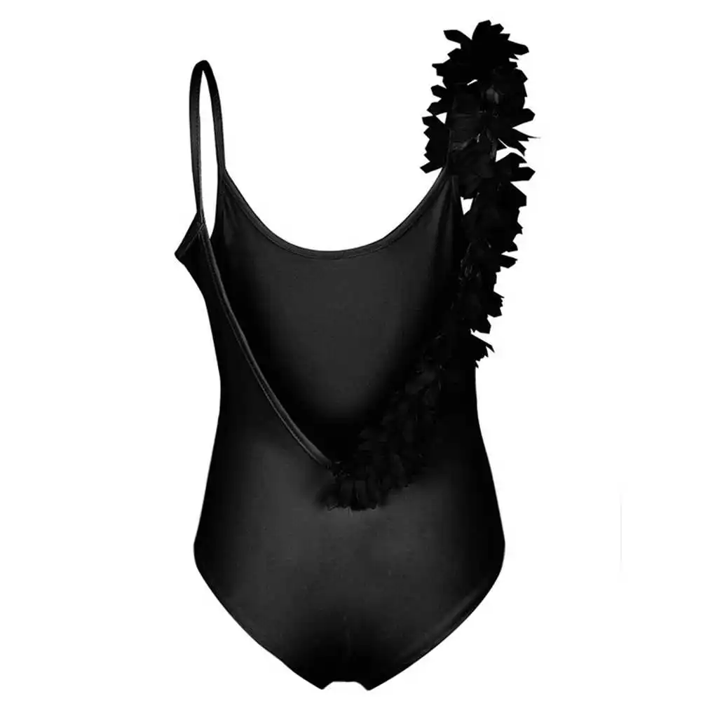 Купальник женский черный кружевной с цветочным принтом и открытой