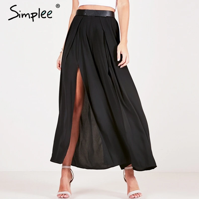 Женские брюки с широкими штанинами Simplee повседневные высокой талией и разрезом