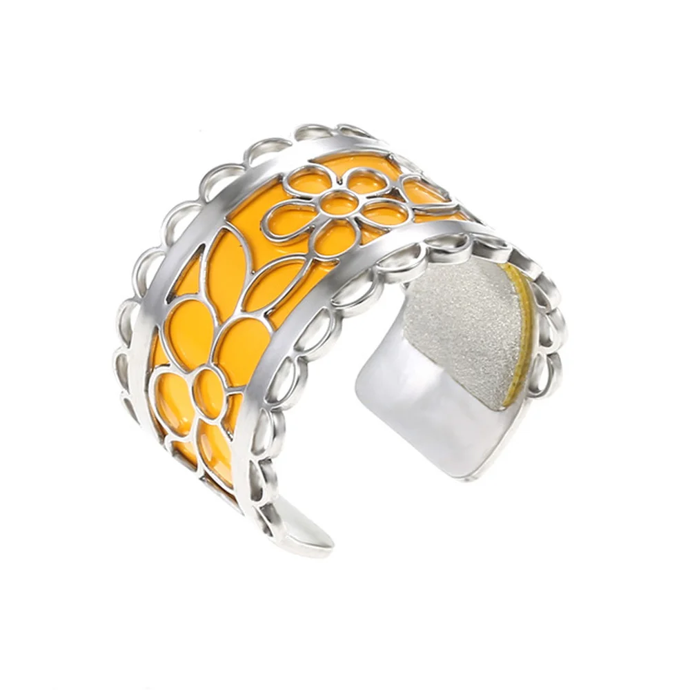 yellow Legenstar Inca серебряные кольца с открытым цветком для женщин Bijoux Homme кольца из нержавеющей стали с возможностью изменения размера Реверсивные кожаные кольца Bague летние - Цвет основного камня: yellow