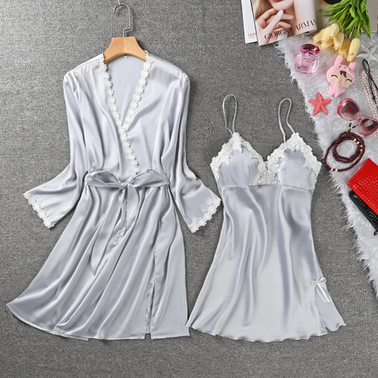 Женская кружевная ночная рубашка с длинным рукавом весна лето осень|robe robe|lace robes