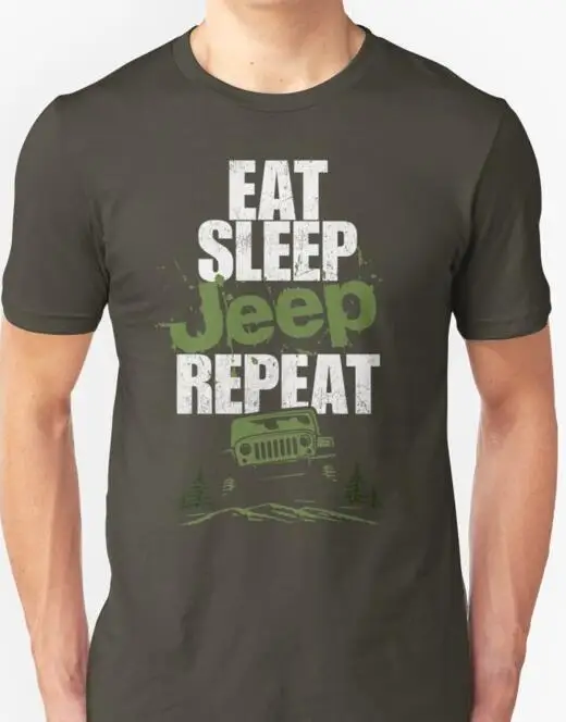 Мужская футболка Eat Sleep Jeep 4X4 Repeat унисекс с джипом внедорожным автомобилем