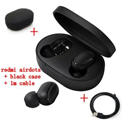 Xiaomi Redmi Airdots Xiaomi беспроводные наушники Голосовое управление гарнитура TWS Bluetooth 5,0 гарнитура Стерео шумоподавление управление краном - Цвет: CN Add cable black