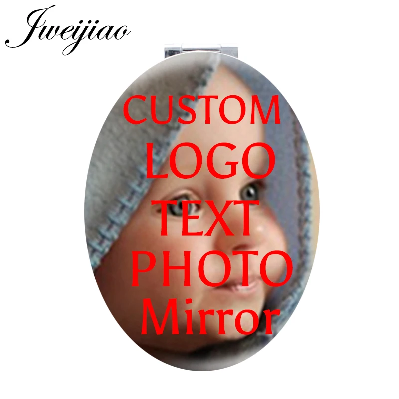 

JWEIJIAO Personalized Photo Oval Pocket Mirror Custom Image Folding Leather Compact Portable Makeup Mirror For Beauty Tools Gift