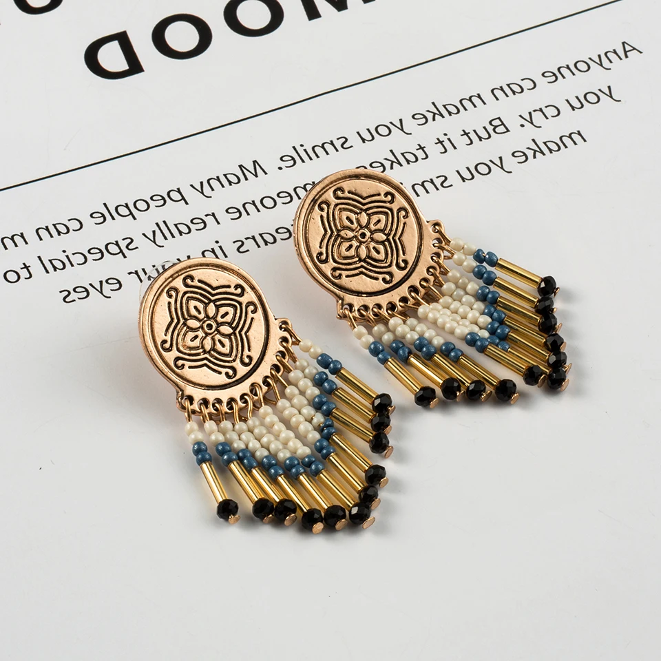 5 цветов boho gloden Серьги кисточки из сплава для женщин Bohomian этнические акриловые