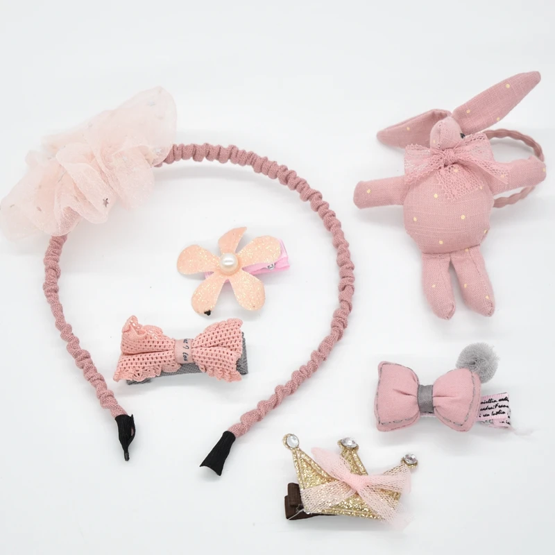 Детские заколки для волос в комплекте милые аксессуары виде цветов и бантов