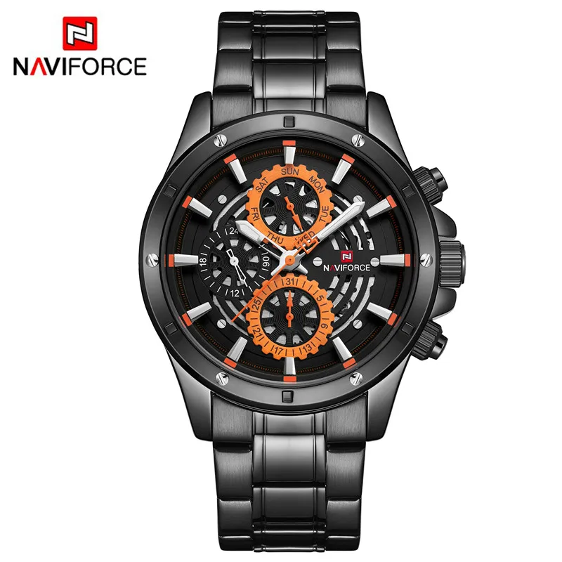 Мужские часы NAVIFORCE от ведущего бренда, роскошные спортивные водонепроницаемые военные наручные часы, полностью Стальные кварцевые мужские часы 9149 - Цвет: NA914903 without box