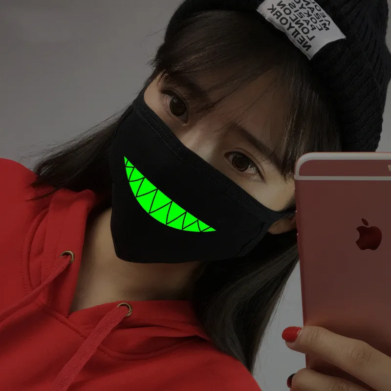 1 шт. маска для рта светильник в темноте защита от пыли сохраняет тепло светящаяся маска унисекс черная фосфоресцирующая хлопковая маска для лица велосипедная маска