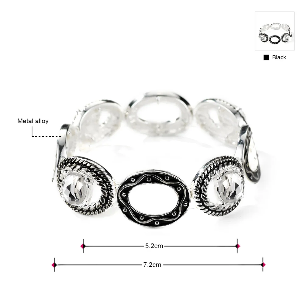 Neoglory горный хрусталь античный посеребренный Овальный стрейч браслеты для женщин