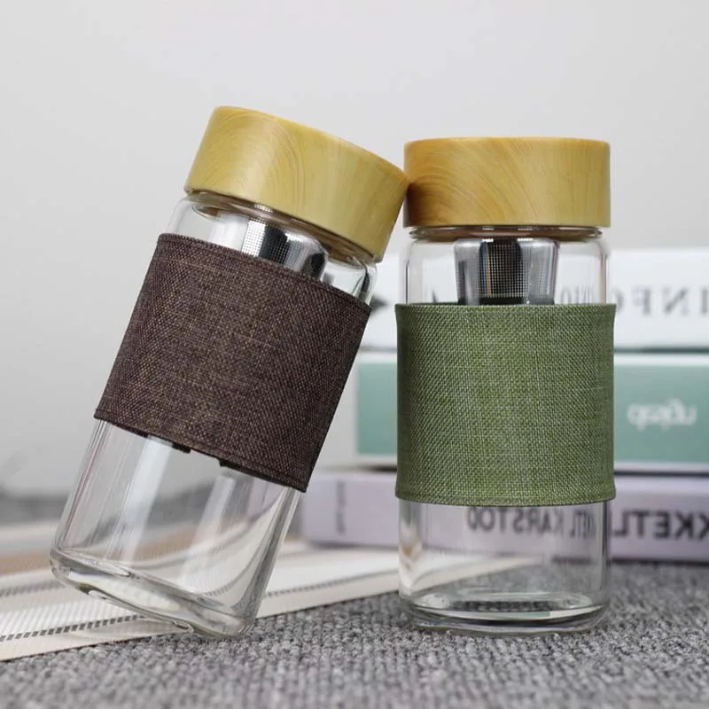 Новинка бутылка для воды 400 мл летняя стильная портативная стеклянная с тканевым