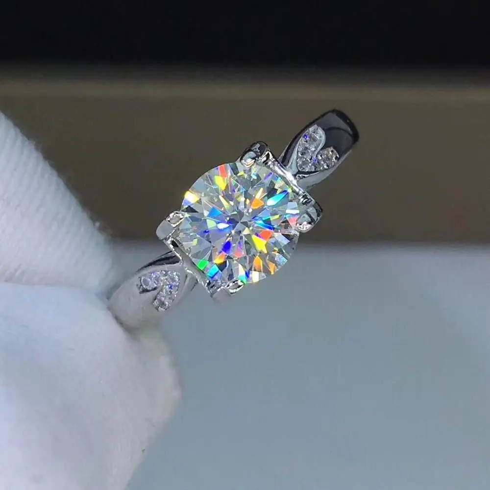 Круглое серебряное кольцо с муассанитом 1ct D VVS роскошное женское