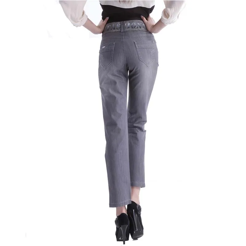 Baiyuan 2017 мода Женская Skinny Серый Дамы джинсы женские лодыжки длина брюки карандаш