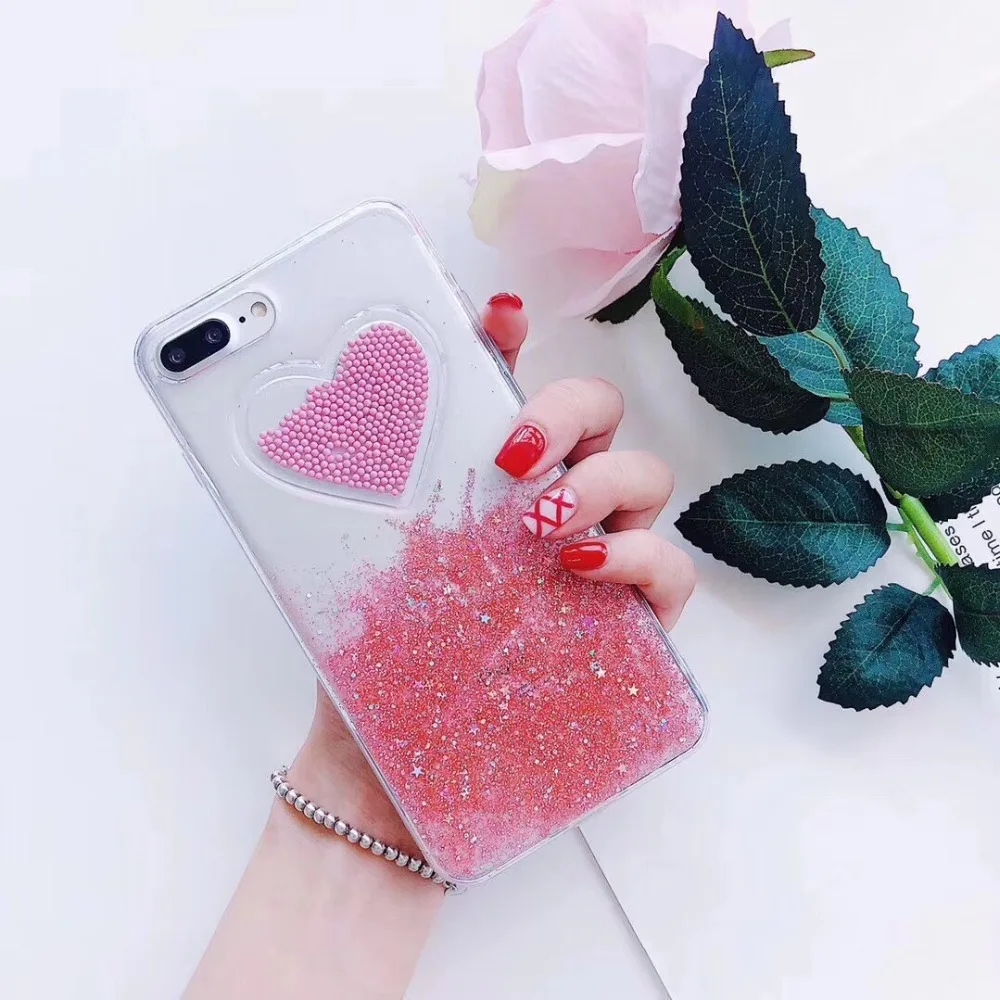 Мода любовь сердце Блестящий Прозрачный чехол для iPhone XS Max XR Чехлы 6 S 7 8 Plus X мягкий
