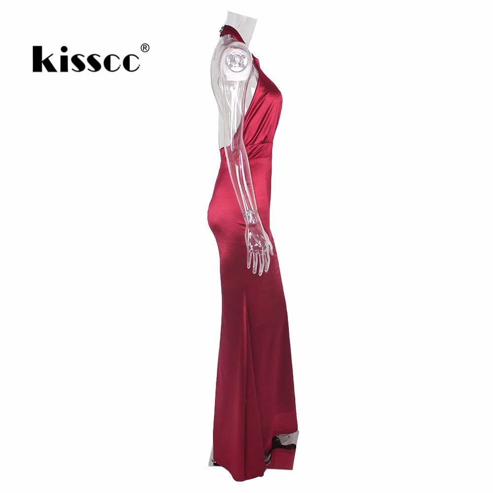 Сексуальное Красное сатиновое платье с лямкой на шее длинное вырезом спине без