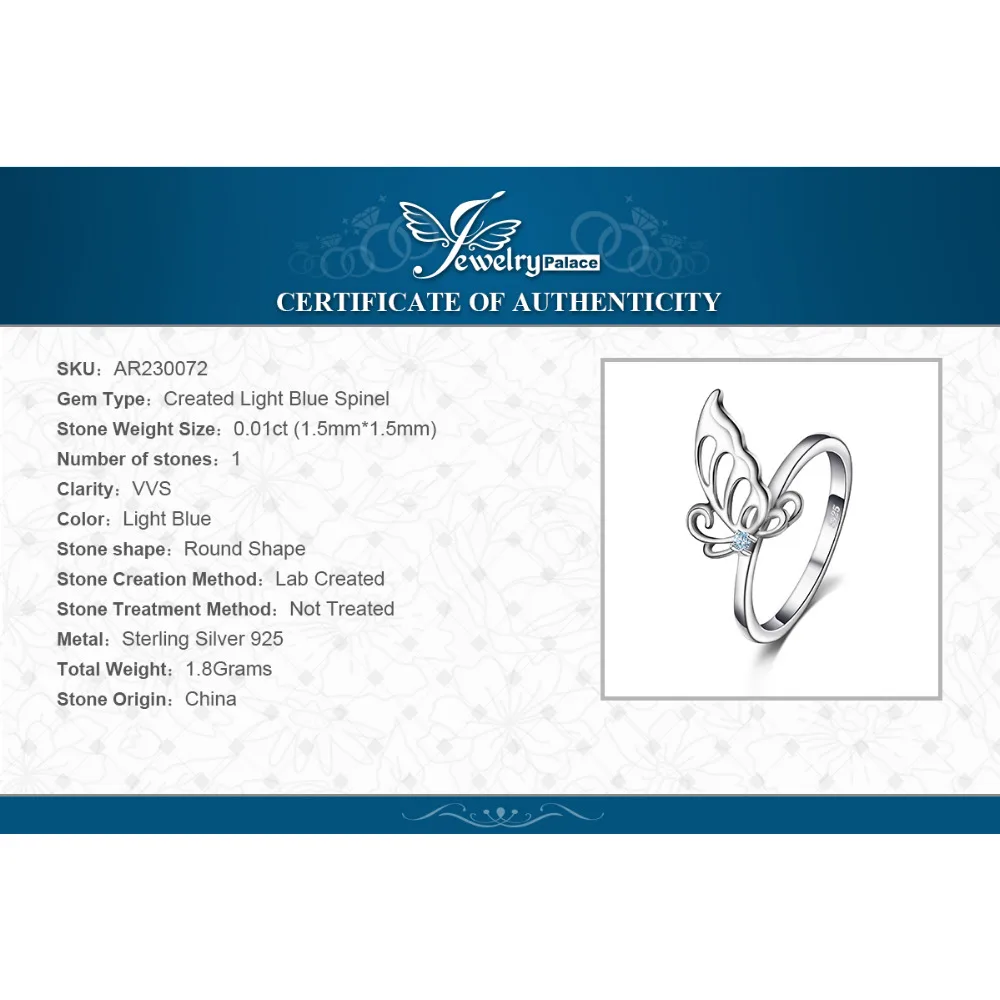 JewelryPalace бабочка создан светло голубой шпинели заявление кольцо 925 Silve для Для