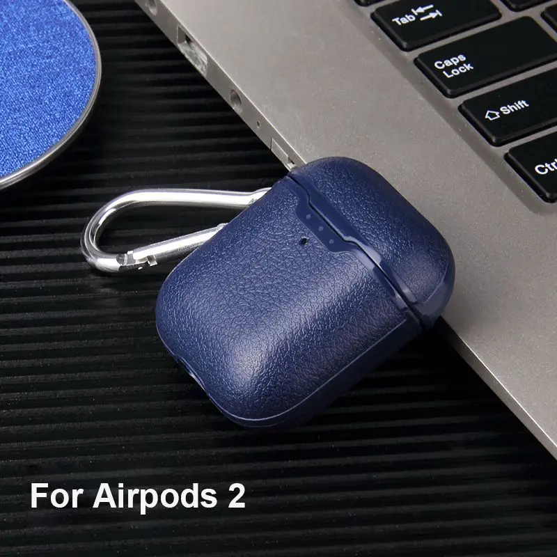 Blue For Airpods 2 Чехол для Airpods 2 с кожаным узором Личи, мягкий ТПУ, Bluetooth, беспроводные наушники, защитный чехол для Airpods, зарядная коробка - Цвет: Blue For Airpods 2