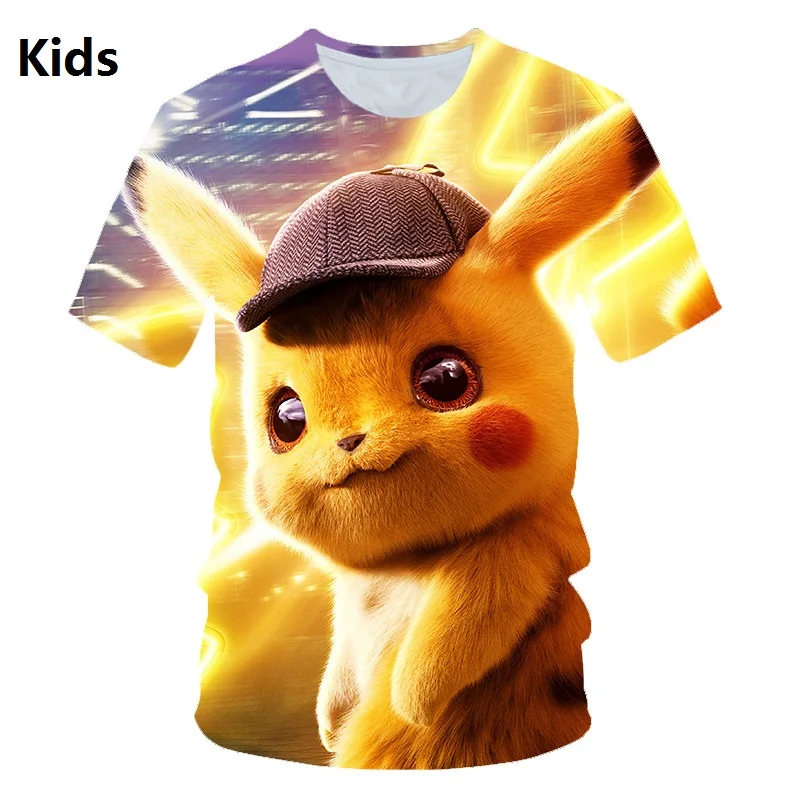 Детская футболка с 3D принтом Pokemon Detective Pikachu модная летняя короткими рукавами