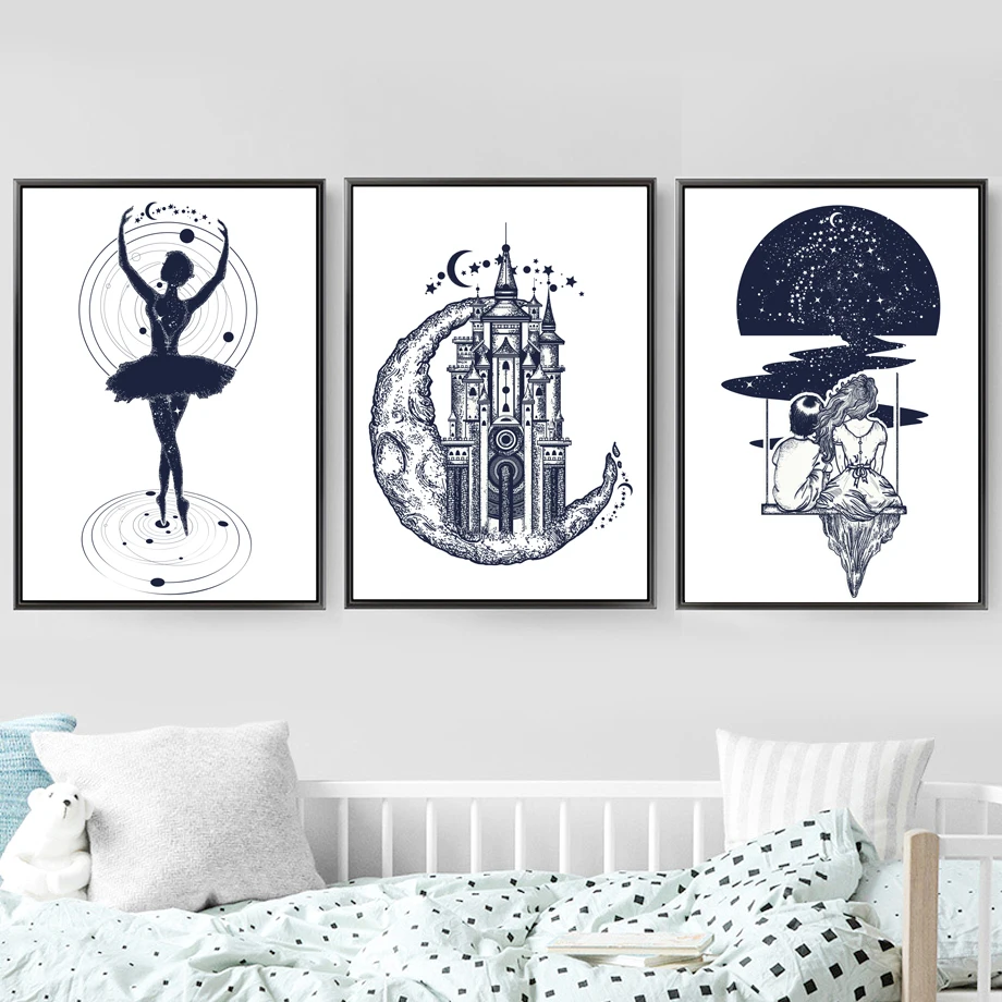 

Abstract Universe Girl Nordic Posters And Prints Wall Art Canvas Painting Wall Pictures For Living Room Scandinavian Home Decor